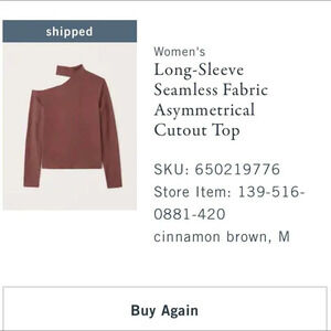 Abercrombie & Fitch NWT Brown Long Sleeve Seamless Asymmetrical Cut Out Top‎